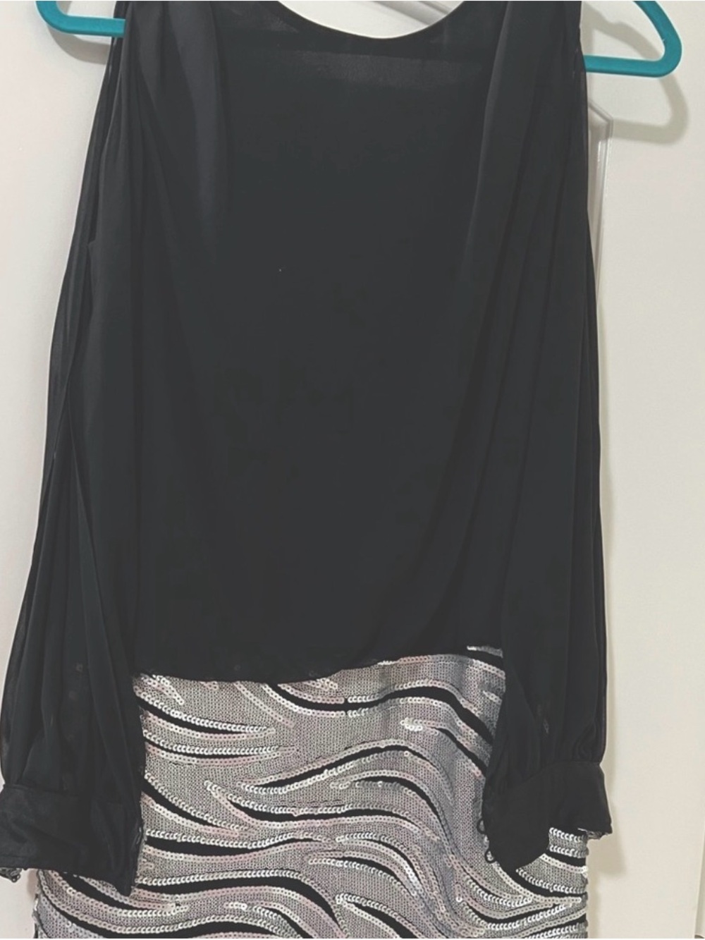 Cache Black Sheer Long Sleeve Top with Silver Hem Detailing